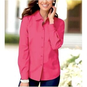 Foxcroft Wrinkle Free Women Cotton Blend Button Up Shirt LS Coral Red 16 Office